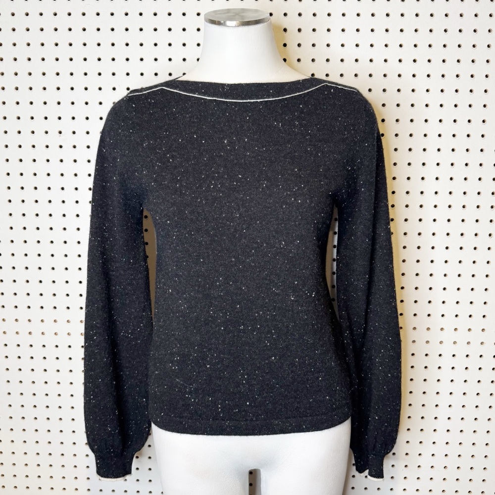 Margaret‎ O’Leary | 100% Cashmere Speckled Boat Neck Sweater w/ Blouson Sleeves